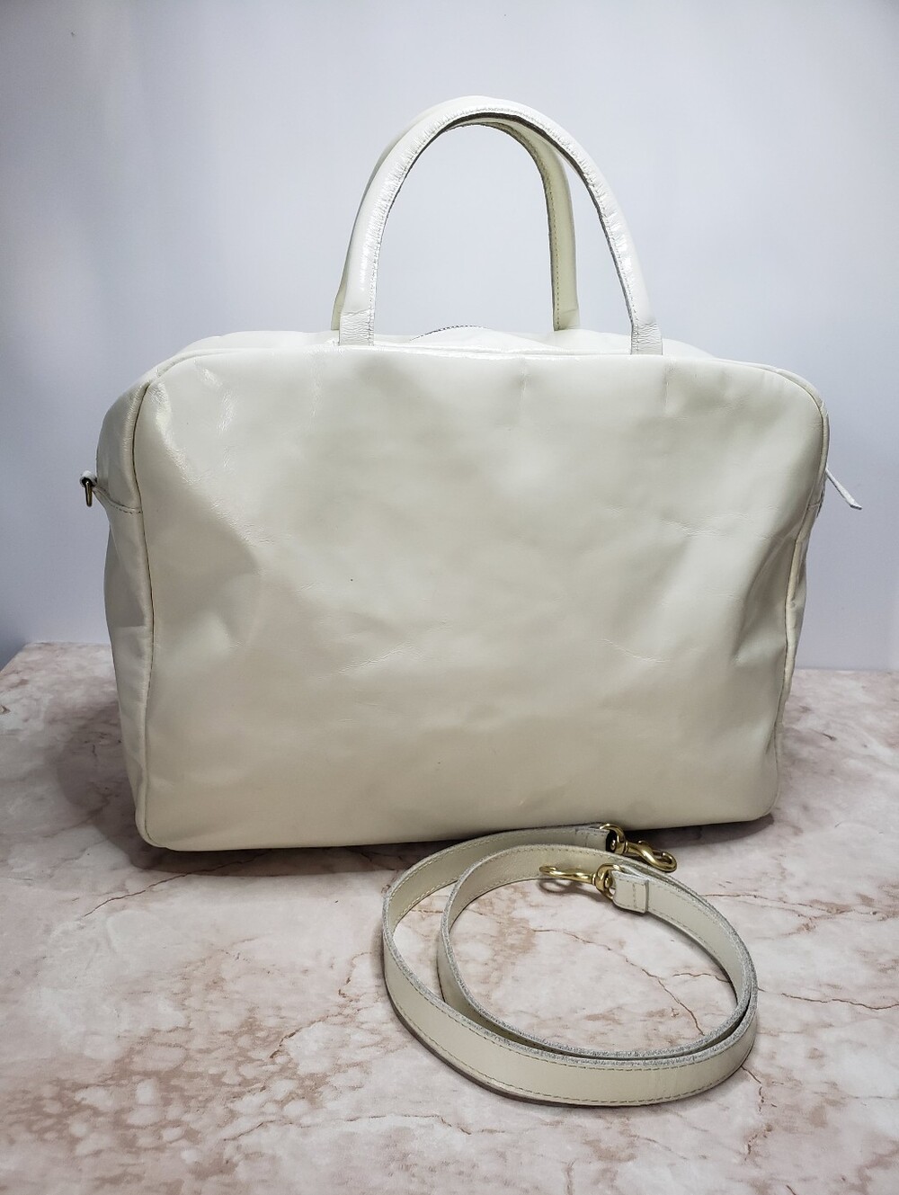 Clare V Claude White /Cream Leather Top-Handle Shoulder Bag with Detachable Stra